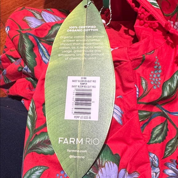 Farm Rio S NWT Sweet Bloom Bouquet Red Romper - Picture 5 of 5
